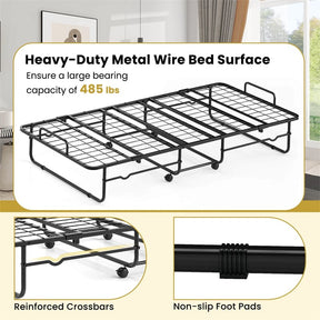 Twin Size Folding Bed with Memory Foam Mattress, Rollaway Guest Bed w/ Heavy-Duty Metal Frame & Lockable Wheels, Portable Space-Saving Bed, 75" x 38"
