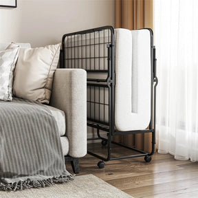 Twin Size Folding Bed with Memory Foam Mattress, Rollaway Guest Bed w/ Heavy-Duty Metal Frame & Lockable Wheels, Portable Space-Saving Bed, 75" x 38"