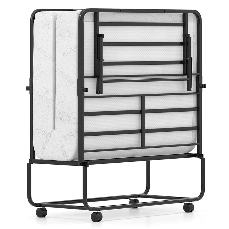 Twin Size Rollaway Guest Bed, 75"x38" Portable Folding Bed with Memory Foam Mattress & Heavy-Duty Metal Frame for Apartments, Small Spaces