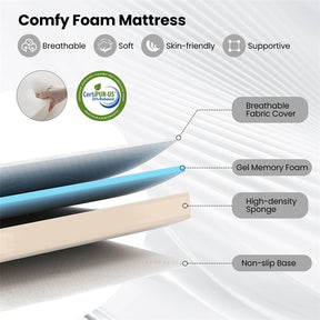 Twin Size Rollaway Guest Bed, 75"x38" Portable Folding Bed with Memory Foam Mattress & Heavy-Duty Metal Frame for Apartments, Small Spaces