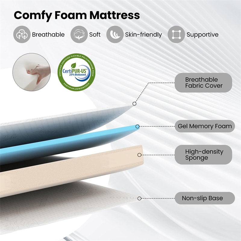 Twin Size Rollaway Guest Bed, 75"x38" Portable Folding Bed with Memory Foam Mattress & Heavy-Duty Metal Frame for Apartments, Small Spaces