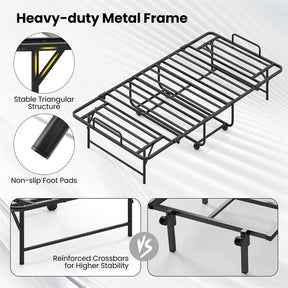 Twin Size Rollaway Guest Bed, 75"x38" Portable Folding Bed with Memory Foam Mattress & Heavy-Duty Metal Frame for Apartments, Small Spaces