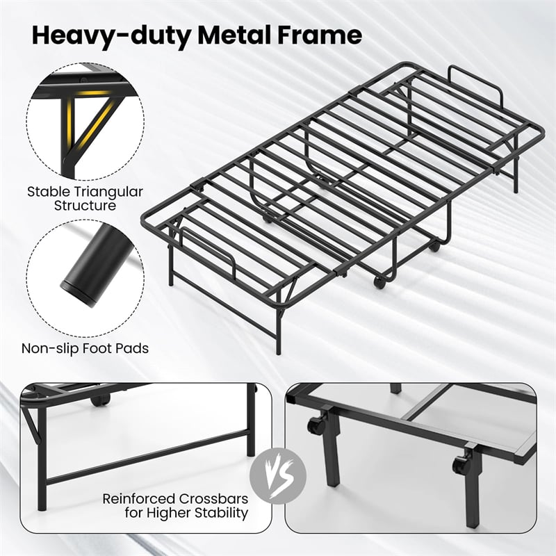 Twin Size Rollaway Guest Bed, 75"x38" Portable Folding Bed with Memory Foam Mattress & Heavy-Duty Metal Frame for Apartments, Small Spaces