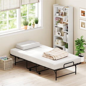 Twin Size Rollaway Guest Bed, 75"x38" Portable Folding Bed with Memory Foam Mattress & Heavy-Duty Metal Frame for Apartments, Small Spaces