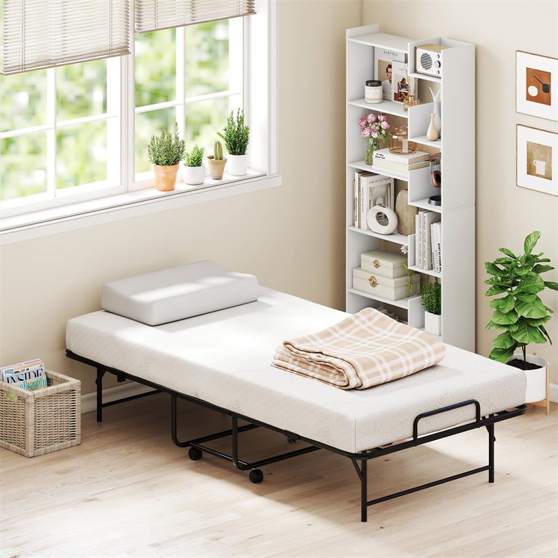 Twin Size Rollaway Guest Bed, 75"x38" Portable Folding Bed with Memory Foam Mattress & Heavy-Duty Metal Frame for Apartments, Small Spaces