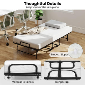 Twin Size Rollaway Guest Bed, 75"x38" Portable Folding Bed with Memory Foam Mattress & Heavy-Duty Metal Frame for Apartments, Small Spaces