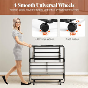Twin Size Rollaway Guest Bed, 75"x38" Portable Folding Bed with Memory Foam Mattress & Heavy-Duty Metal Frame for Apartments, Small Spaces