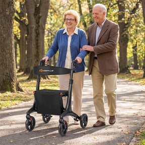 Ultralight Carbon Fiber Rollator Walker for Seniors, Foldable Rolling Walker with Seat, 8" Wheels, Adjustable Handles & Backrest, Storage Bag
