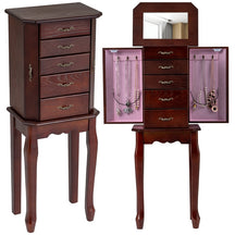 Standing Jewelry Armoire Cabinet with Flip Top Mirror, 4 Drawers, 2 Side Doors & Necklace Hooks, Vintage Wood Jewelry Storage Organizer Chest