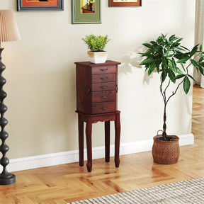 Standing Jewelry Armoire Cabinet with Flip Top Mirror, 4 Drawers, 2 Side Doors & Necklace Hooks, Vintage Wood Jewelry Storage Organizer Chest