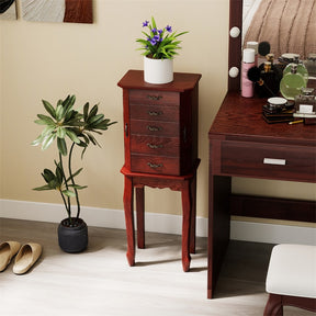 Standing Jewelry Armoire Cabinet with Flip Top Mirror, 4 Drawers, 2 Side Doors & Necklace Hooks, Vintage Wood Jewelry Storage Organizer Chest