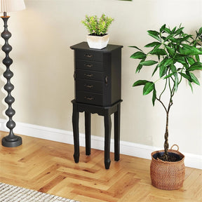 Standing Jewelry Armoire Cabinet with Flip Top Mirror, 4 Drawers, 2 Side Doors & Necklace Hooks, Vintage Wood Jewelry Storage Organizer Chest