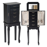 Standing Jewelry Armoire Cabinet with Flip Top Mirror, 4 Drawers, 2 Side Doors & Necklace Hooks, Vintage Wood Jewelry Storage Organizer Chest