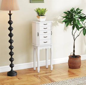 Standing Jewelry Armoire Cabinet with Flip Top Mirror, 4 Drawers, 2 Side Doors & Necklace Hooks, Vintage Wood Jewelry Storage Organizer Chest