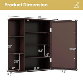 Mirrored Bathroom Storage Cabinet Wall Mounted Hanging Medicine Cabinet Over Toilet with Single Door, 3 Adjustable Shelves