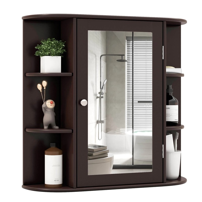 Mirrored Bathroom Storage Cabinet Wall Mounted Hanging Medicine Cabinet Over Toilet with Single Door, 3 Adjustable Shelves