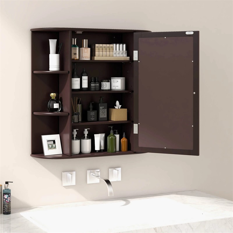 Mirrored Bathroom Storage Cabinet Wall Mounted Hanging Medicine Cabinet Over Toilet with Single Door, 3 Adjustable Shelves