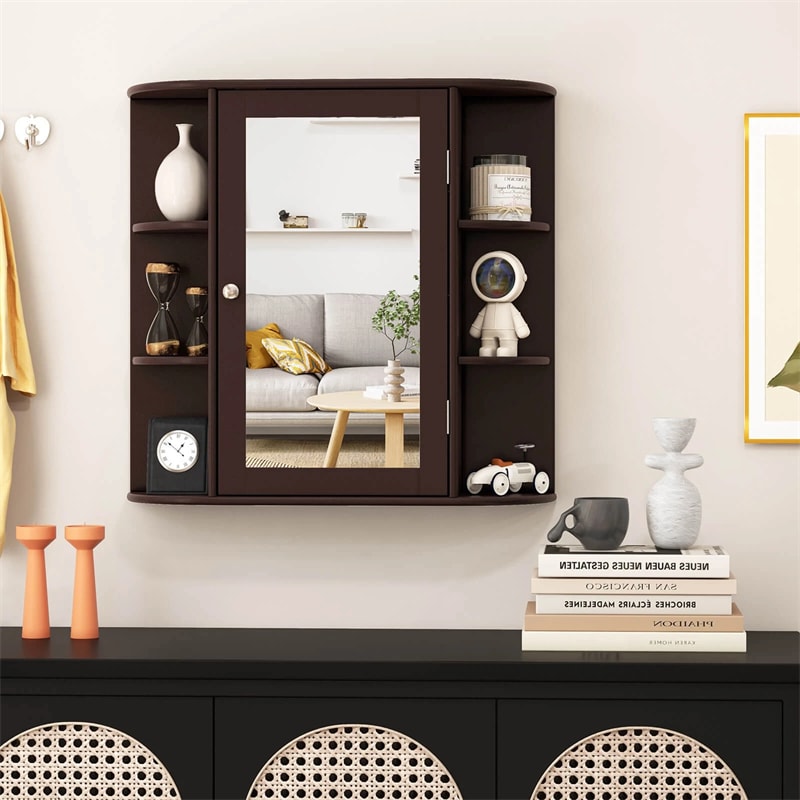 Mirrored Bathroom Storage Cabinet Wall Mounted Hanging Medicine Cabinet Over Toilet with Single Door, 3 Adjustable Shelves