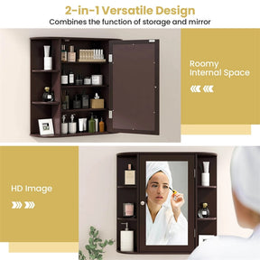 Mirrored Bathroom Storage Cabinet Wall Mounted Hanging Medicine Cabinet Over Toilet with Single Door, 3 Adjustable Shelves