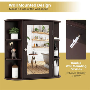 Mirrored Bathroom Storage Cabinet Wall Mounted Hanging Medicine Cabinet Over Toilet with Single Door, 3 Adjustable Shelves