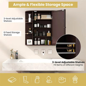 Mirrored Bathroom Storage Cabinet Wall Mounted Hanging Medicine Cabinet Over Toilet with Single Door, 3 Adjustable Shelves