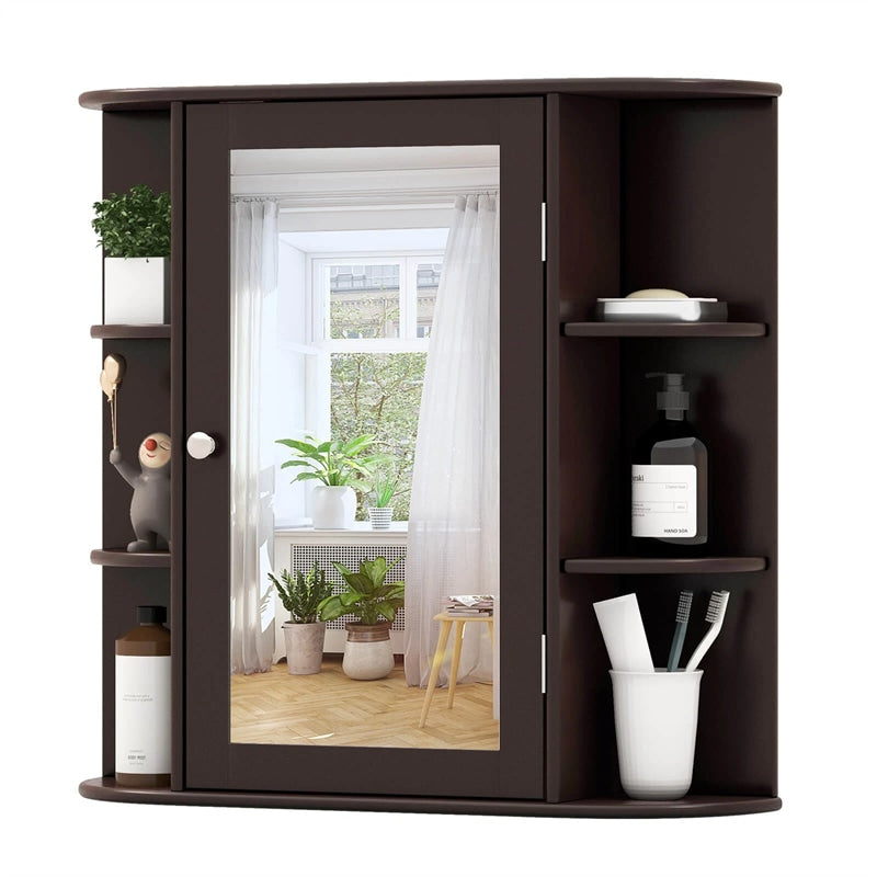 Mirrored Bathroom Storage Cabinet Wall Mounted Hanging Medicine Cabinet Over Toilet with Single Door, 3 Adjustable Shelves