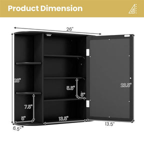 Mirrored Bathroom Storage Cabinet Wall Mounted Hanging Medicine Cabinet Over Toilet with Single Door, 3 Adjustable Shelves