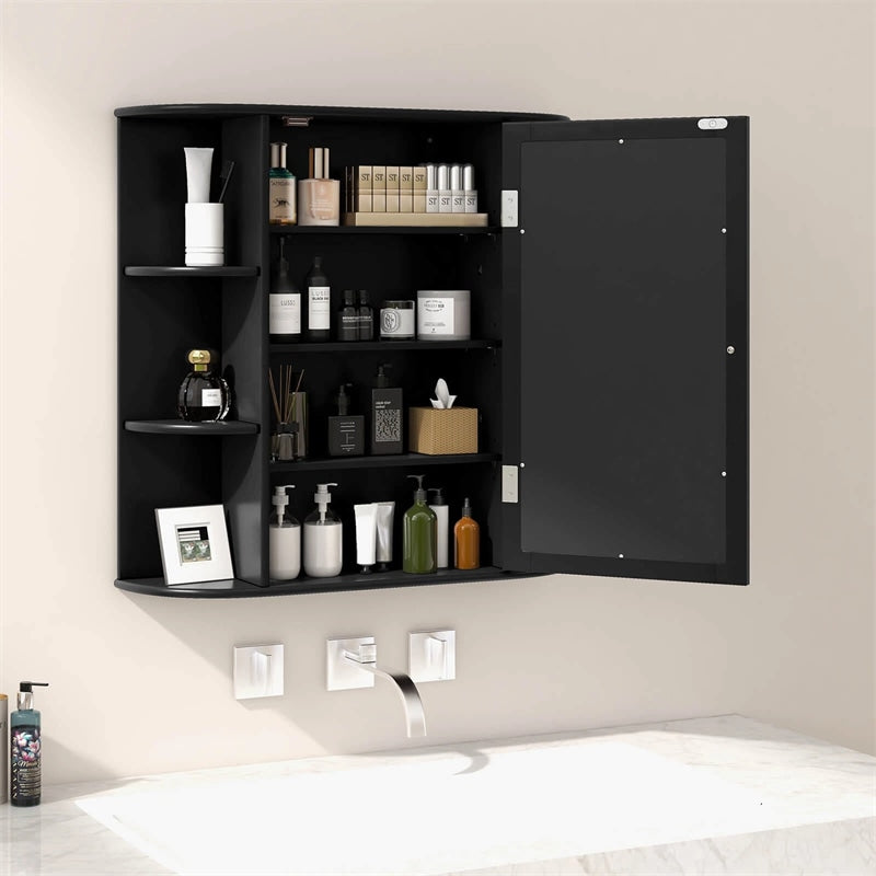 Mirrored Bathroom Storage Cabinet Wall Mounted Hanging Medicine Cabinet Over Toilet with Single Door, 3 Adjustable Shelves