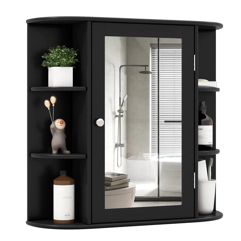 Mirrored Bathroom Storage Cabinet Wall Mounted Hanging Medicine Cabinet Over Toilet with Single Door, 3 Adjustable Shelves