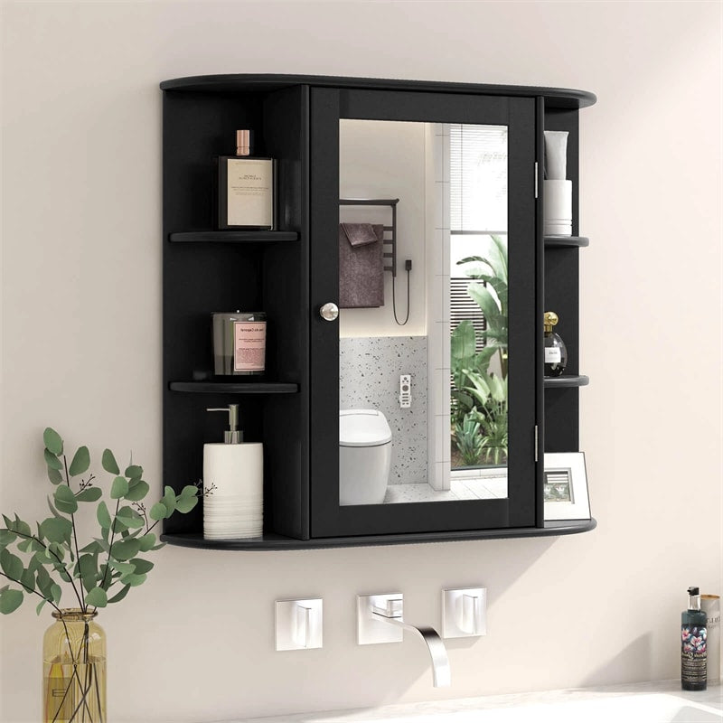 Mirrored Bathroom Storage Cabinet Wall Mounted Hanging Medicine Cabinet Over Toilet with Single Door, 3 Adjustable Shelves