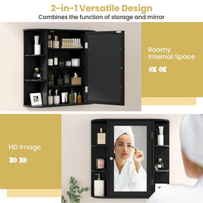 Mirrored Bathroom Storage Cabinet Wall Mounted Hanging Medicine Cabinet Over Toilet with Single Door, 3 Adjustable Shelves