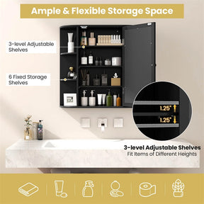 Mirrored Bathroom Storage Cabinet Wall Mounted Hanging Medicine Cabinet Over Toilet with Single Door, 3 Adjustable Shelves