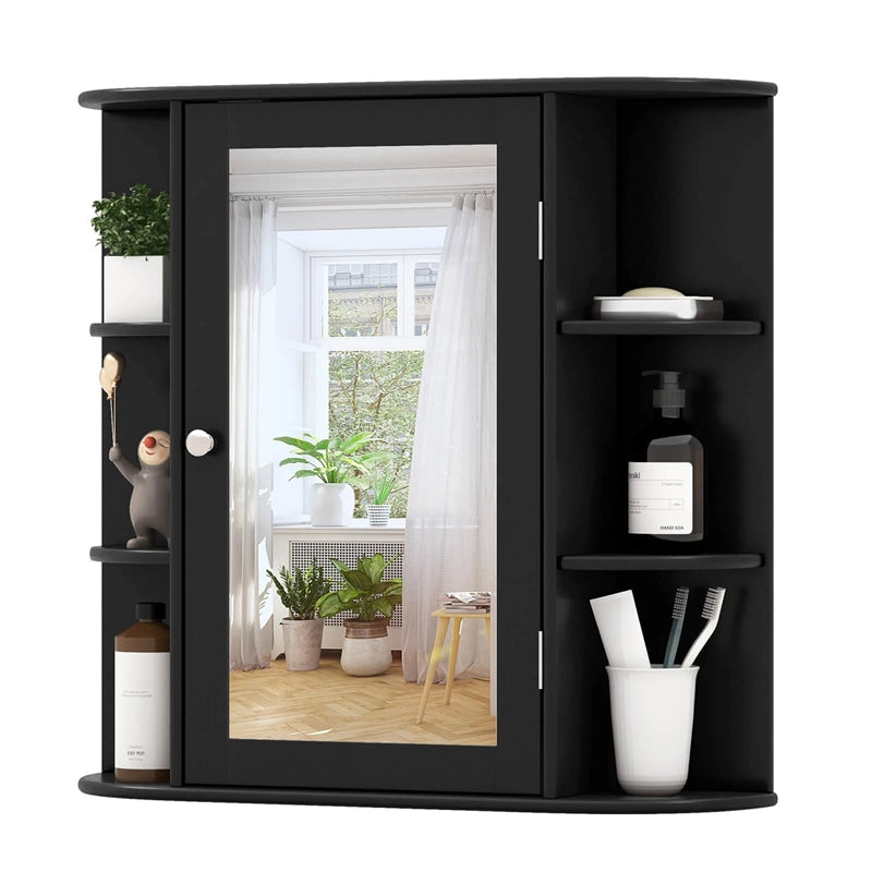 Mirrored Bathroom Storage Cabinet Wall Mounted Hanging Medicine Cabinet Over Toilet with Single Door, 3 Adjustable Shelves