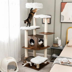 69" Tall Cat Tree, Modern Wood Cat Tower with Multi-Level Platforms, Sisal Scratching Posts & Washable Cushions for Large Cats up to 20 lbs