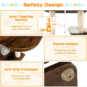 69" Tall Cat Tree, Modern Wood Cat Tower with Multi-Level Platforms, Sisal Scratching Posts & Washable Cushions for Large Cats up to 20 lbs