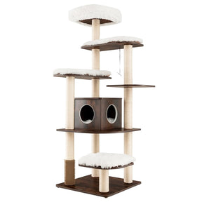 69" Tall Cat Tree, Modern Wood Cat Tower with Multi-Level Platforms, Sisal Scratching Posts & Washable Cushions for Large Cats up to 20 lbs