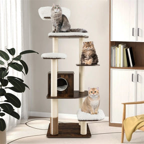 69" Tall Cat Tree, Modern Wood Cat Tower with Multi-Level Platforms, Sisal Scratching Posts & Washable Cushions for Large Cats up to 20 lbs
