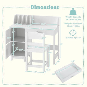 Wooden Kids Desk and Chair Set with Hutch, Storage Drawer & Cabinet, Children School Study Table Writing Computer Workstation for Ages 3-8