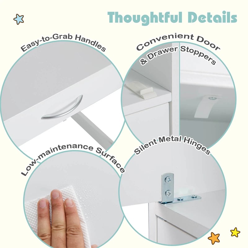 Wooden Kids Desk and Chair Set with Hutch, Storage Drawer & Cabinet, Children School Study Table Writing Computer Workstation for Ages 3-8