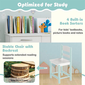 Wooden Kids Desk and Chair Set with Hutch, Storage Drawer & Cabinet, Children School Study Table Writing Computer Workstation for Ages 3-8