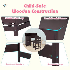 Wooden Kids Desk and Chair Set with Hutch, Storage Drawer & Cabinet, Children School Study Table Writing Computer Workstation for Ages 3-8
