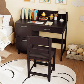 Wooden Kids Desk and Chair Set with Hutch, Storage Drawer & Cabinet, Children School Study Table Writing Computer Workstation for Ages 3-8