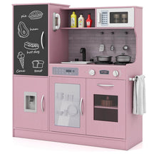 Large Wooden Kids Kitchen Playset, Little Chef Pretend Toy Kitchen Set w/Chalkboard, Microwave, Real Sounds & Lights for Toddlers Age 3+