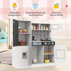 Large Wooden Kids Kitchen Playset, Little Chef Pretend Toy Kitchen Set w/Chalkboard, Microwave, Real Sounds & Lights for Toddlers Age 3+