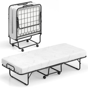 Cot Size Rollaway Guest Bed, 75"x31" Folding Bed with Memory Foam Mattress & Heavy-Duty Frame, Portable Space-Saving for Adults