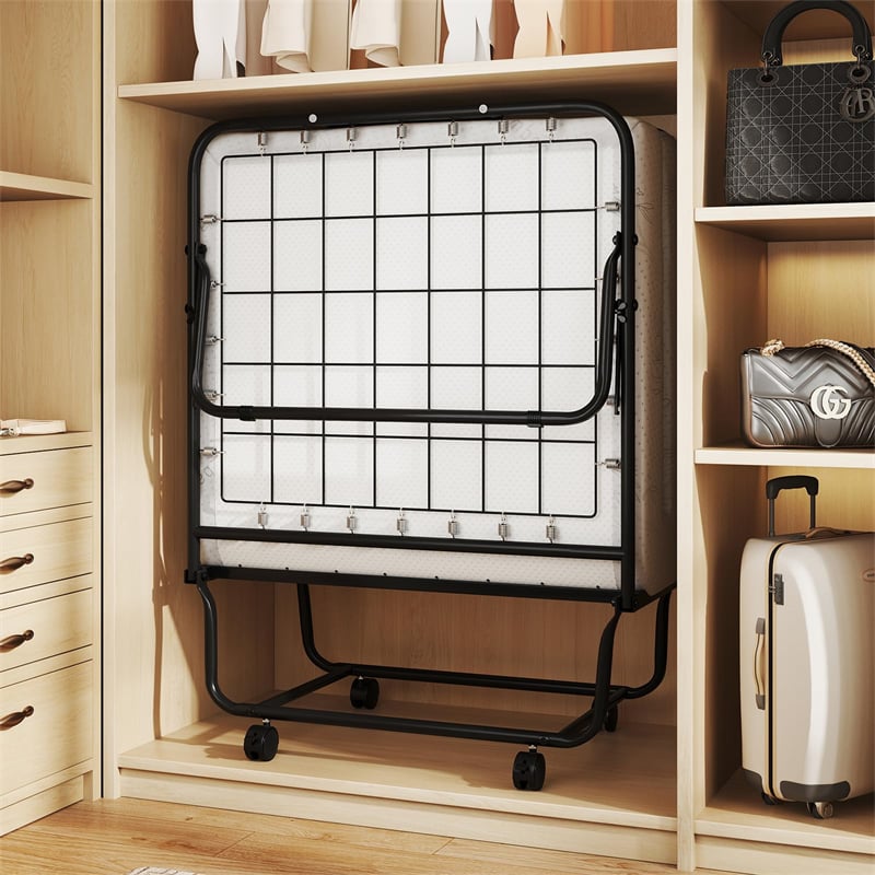 Cot Size Rollaway Guest Bed, 75"x31" Folding Bed with Memory Foam Mattress & Heavy-Duty Frame, Portable Space-Saving for Adults