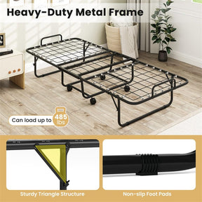 Cot Size Rollaway Guest Bed, 75"x31" Folding Bed with Memory Foam Mattress & Heavy-Duty Frame, Portable Space-Saving for Adults