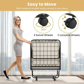 Cot Size Rollaway Guest Bed, 75"x31" Folding Bed with Memory Foam Mattress & Heavy-Duty Frame, Portable Space-Saving for Adults