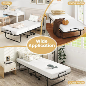 Cot Size Rollaway Guest Bed, 75"x31" Folding Bed with Memory Foam Mattress & Heavy-Duty Frame, Portable Space-Saving for Adults