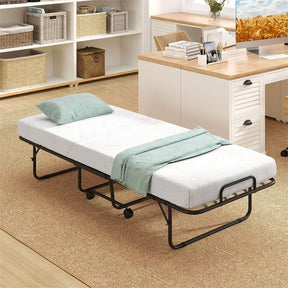 Cot Size Rollaway Guest Bed, 75"x31" Folding Bed with Memory Foam Mattress & Heavy-Duty Frame, Portable Space-Saving for Adults